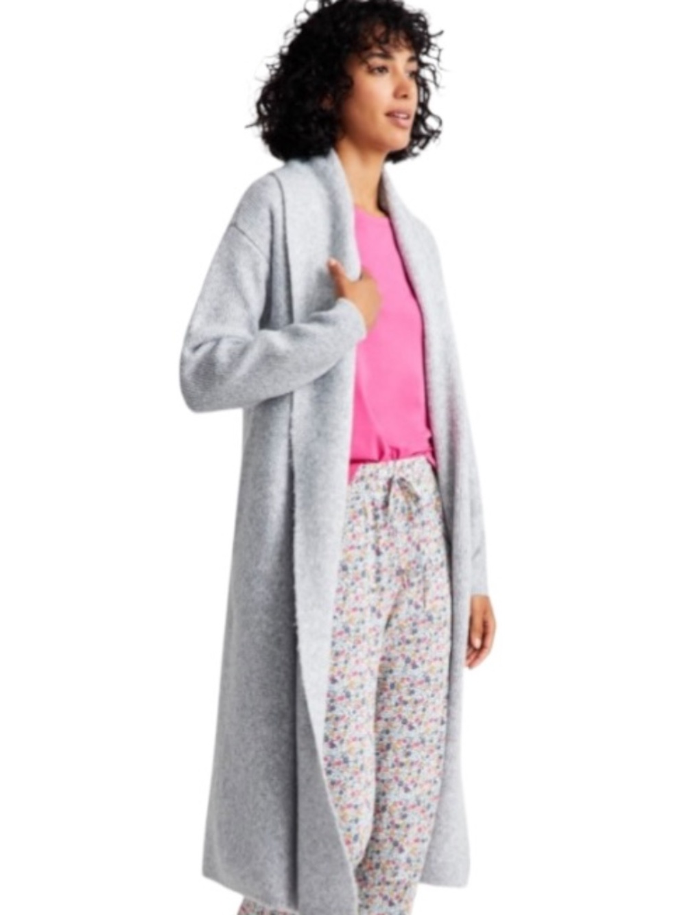 State of Day Women's Knit Long-Sleeve Duster Robe, Sleep Grey Heather Soft - NWT